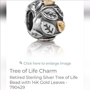 EUC Pandora 790429 Sterling Silver Tree of Life Charm 14k Yellow Gold Leaves